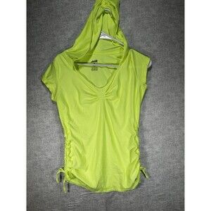 Avia Hooded Active Top Neon Yellow Ruched Sides Women’s Size Small